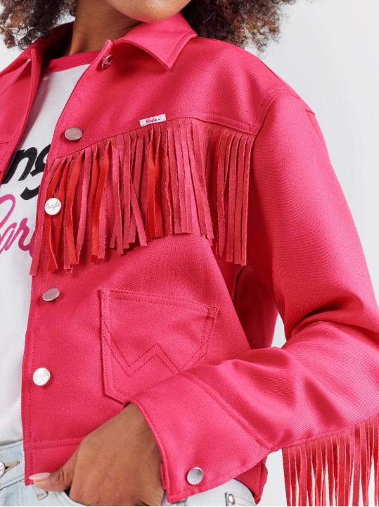 Wrangler X Barbie Pink fringe jacket + custom name — RangerStitch